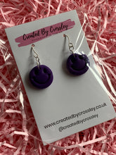 Load image into Gallery viewer, Purple Smiley Face Clay Earrings
