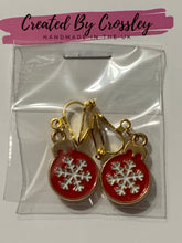 Load image into Gallery viewer, Snowflake Bauble Clip On Earrings
