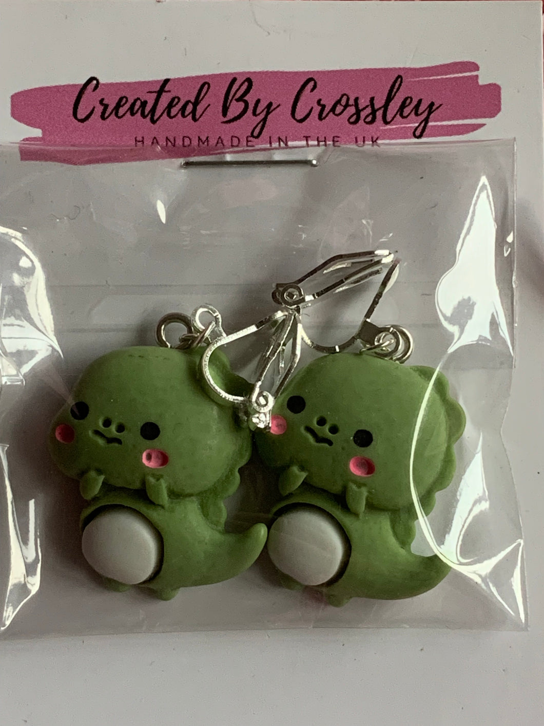 Green Dino Clip On Earrings