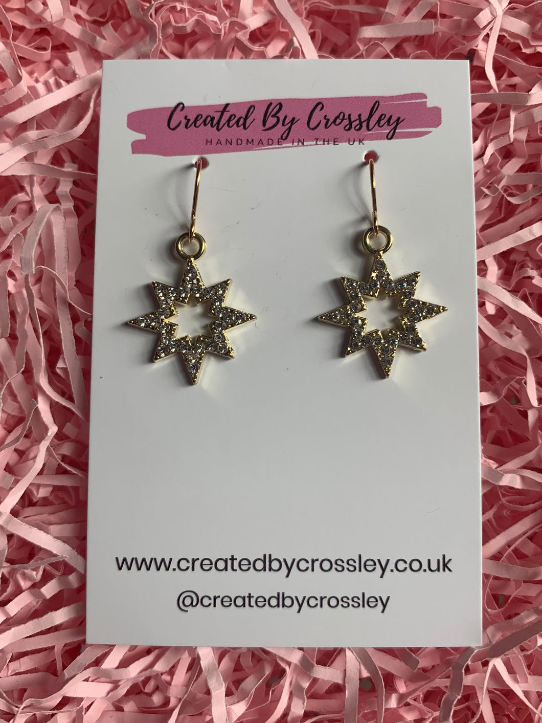 Gold Gem Star Outline Charm Earrings