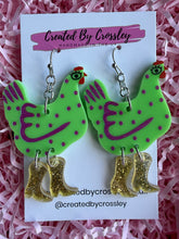 Load image into Gallery viewer, Green Chicken Charm Earrings
