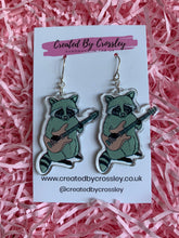 Load image into Gallery viewer, Guitar Raccoon Charm Earrings
