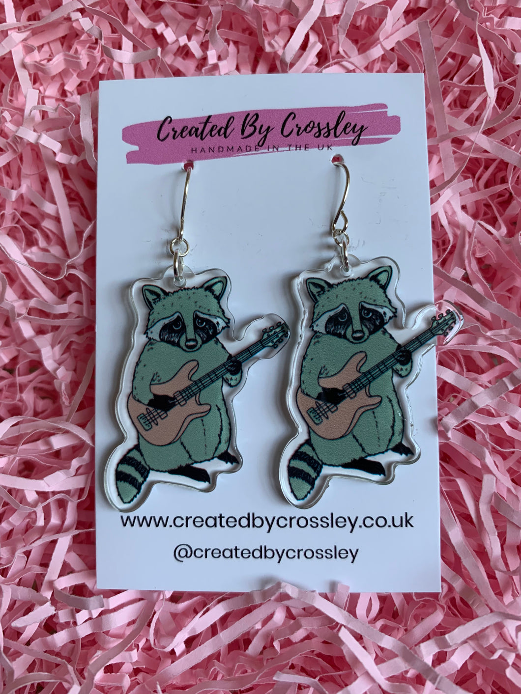 Guitar Raccoon Charm Earrings