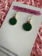 Load image into Gallery viewer, Green Happy Face Charm Earrings
