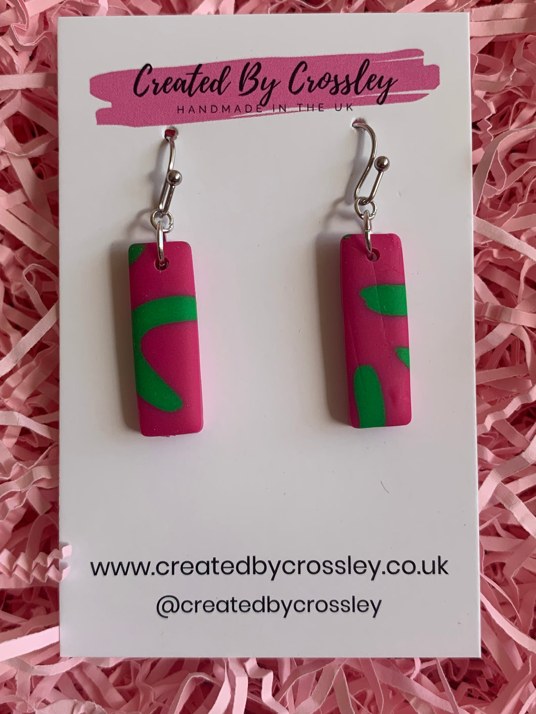 Pink Green Clay Earrings