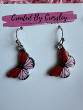 Load image into Gallery viewer, Red Pink Butterfly Charm Earrings
