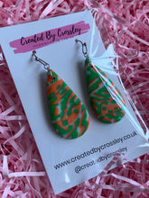 Load image into Gallery viewer, Green Pattern Teardrop Clay Earrings
