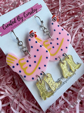 Load image into Gallery viewer, Pink Chicken Charm Earrings
