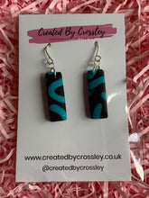 Load image into Gallery viewer, Black Blue Rectangle Clay Earrings
