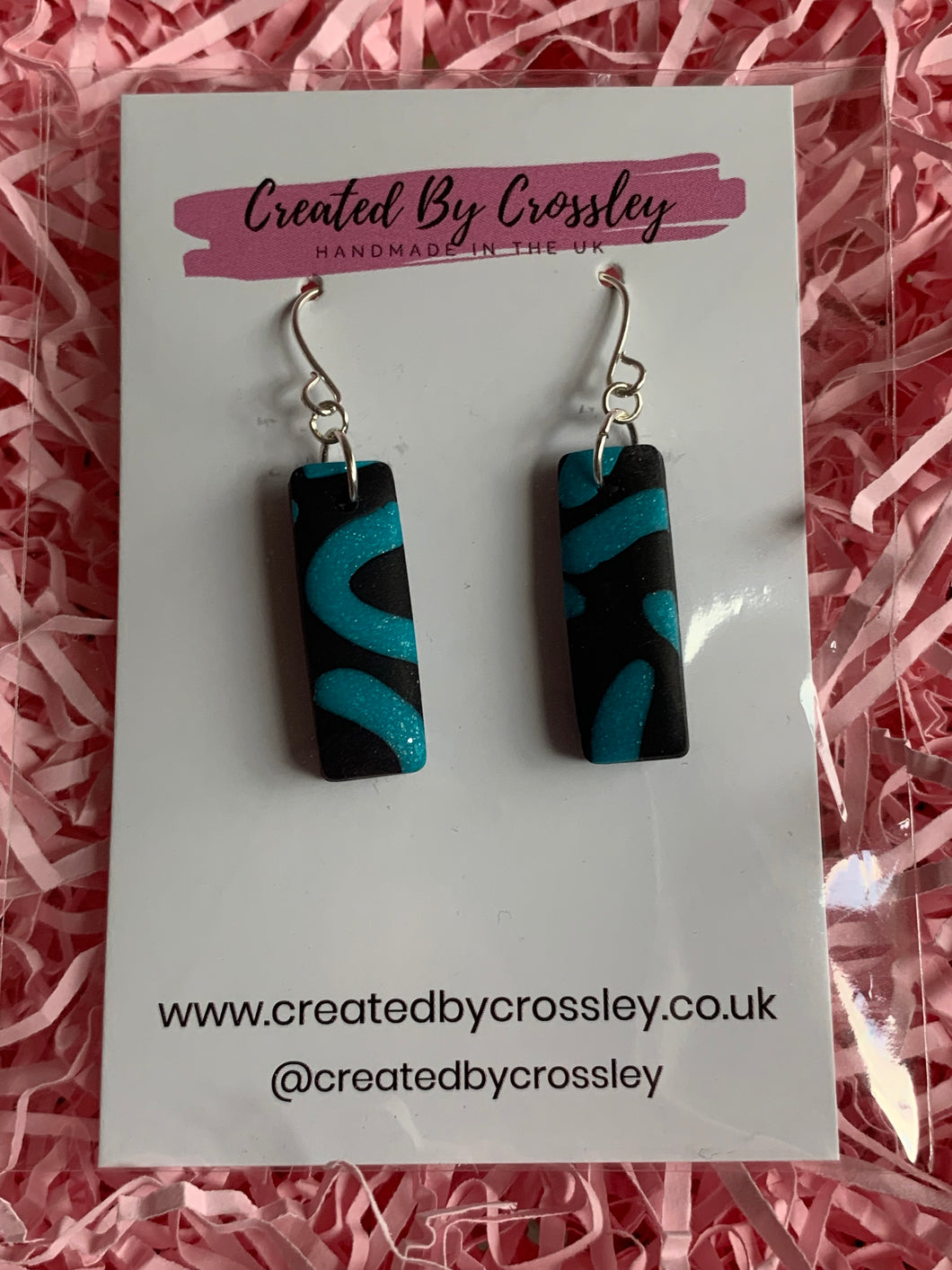 Black Blue Rectangle Clay Earrings