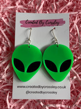 Load image into Gallery viewer, Green Alien Earrings
