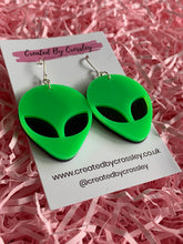 Load image into Gallery viewer, Green Alien Earrings
