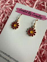 Load image into Gallery viewer, Red Flower Charm Earrings
