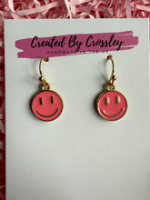 Load image into Gallery viewer, Pink Happy Face Charm Earrings
