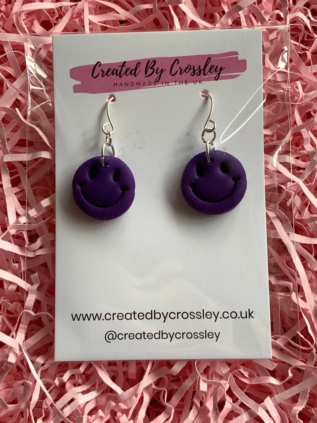 Purple Smiley Face Clay Earrings