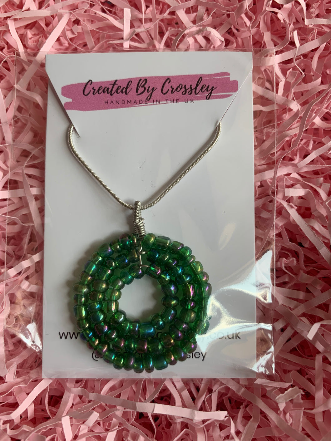 Green Beaded Circle Pendant Necklace