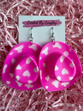 Load image into Gallery viewer, Pink Patterned Cowboy Hat Charm Earrings
