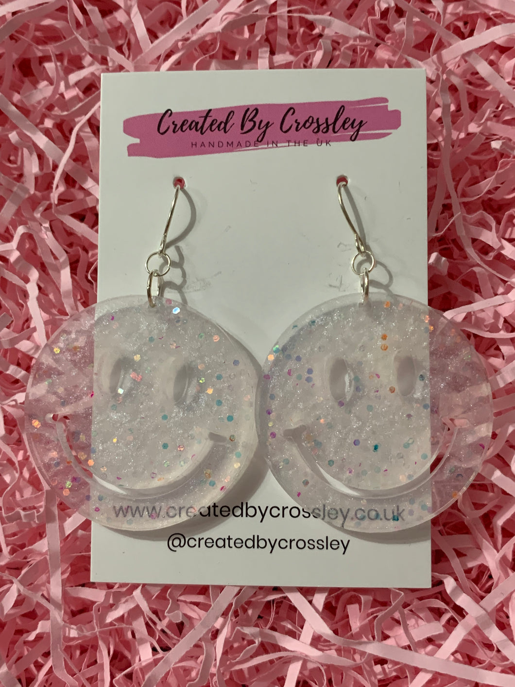 Sparkly Smiley Face Resin Earrings