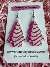 Load image into Gallery viewer, Pink Christmas Tree Charm Earrings

