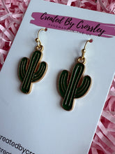 Load image into Gallery viewer, Green Cactus Charm Earrings
