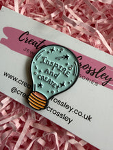 Load image into Gallery viewer, “Inspire and Create” Lightbulb Pin Badge
