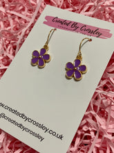 Load image into Gallery viewer, Purple Flower Charm Earrings
