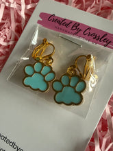 Load image into Gallery viewer, Blue Paw Print Clip On Earrings
