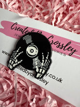Load image into Gallery viewer, Skeleton Record Player Pin Badge
