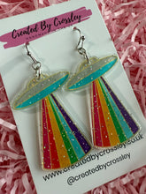 Load image into Gallery viewer, Rainbow Spaceship Charm Earrings
