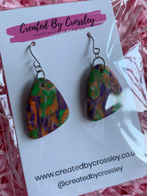 Load image into Gallery viewer, Green Purple Pattern Clay Earrings
