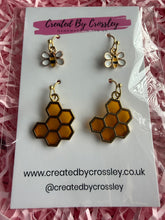 Load image into Gallery viewer, Honeycomb Mini Bee Earring Duo
