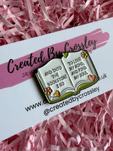 Load image into Gallery viewer, Flower Book Quote Pin Badge
