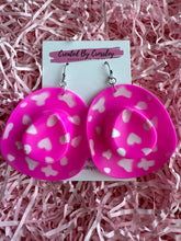 Load image into Gallery viewer, Pink Patterned Cowboy Hat Charm Earrings
