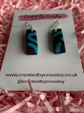 Load image into Gallery viewer, Black Blue Rectangle Clay Earrings
