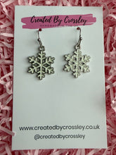 Load image into Gallery viewer, White Snowflake Charm Earrings
