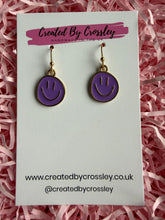 Load image into Gallery viewer, Purple Happy Face Charm Earrings
