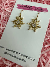 Load image into Gallery viewer, Sparkly Pearl Snowflake Charm Earrings
