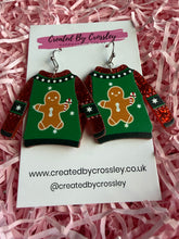 Load image into Gallery viewer, Gingerbread Man Christmas Jumper Charm Earrings
