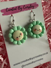 Load image into Gallery viewer, Green Happy Flower Charm Earrings
