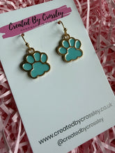 Load image into Gallery viewer, Blue Paw Print Charm Earrings
