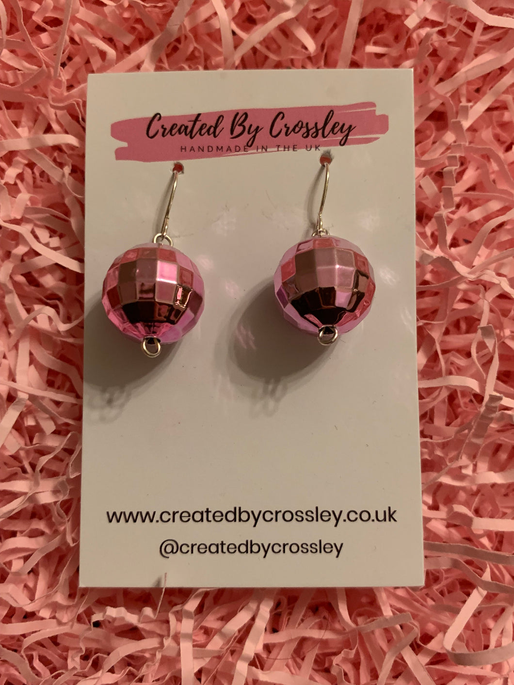 Pink Disco Ball Charm Earrings