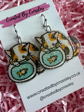 Load image into Gallery viewer, Fishbowl Cat Charm Earrings
