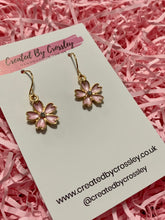 Load image into Gallery viewer, Pink Gem Flower Charm Earrings
