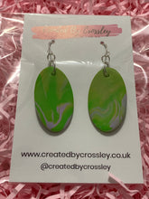 Load image into Gallery viewer, Green and Lilac Oval Clay Earrings
