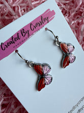 Load image into Gallery viewer, Red Pink Butterfly Charm Earrings
