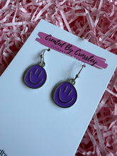 Load image into Gallery viewer, Purple Happy Face Charm Earrings
