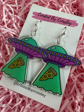 Load image into Gallery viewer, Spaceship Pizza Charm Earrings

