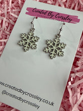 Load image into Gallery viewer, White Snowflake Charm Earrings
