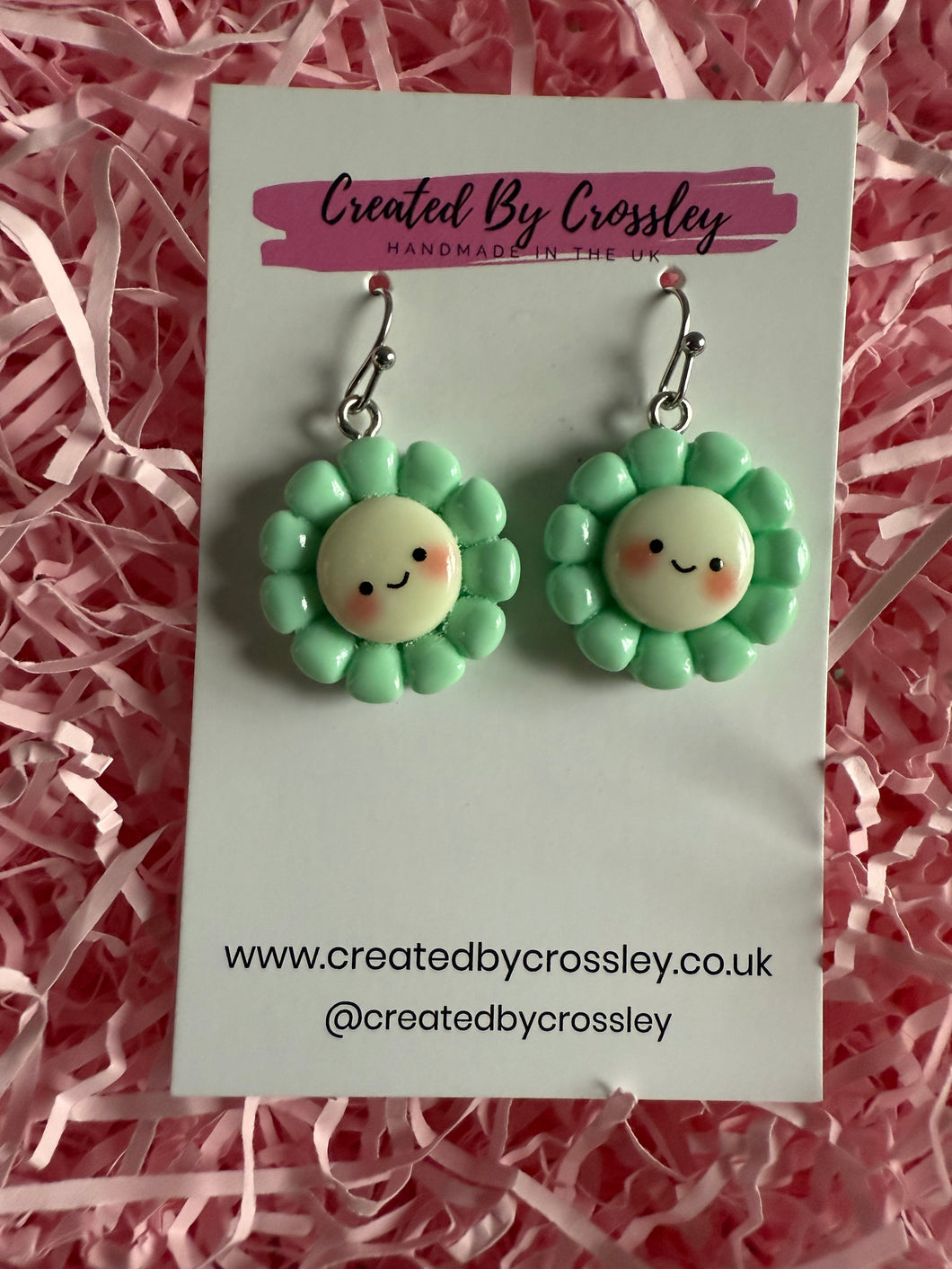 Green Happy Flower Charm Earrings