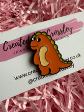Load image into Gallery viewer, Orange Dinosaur Pin Badge
